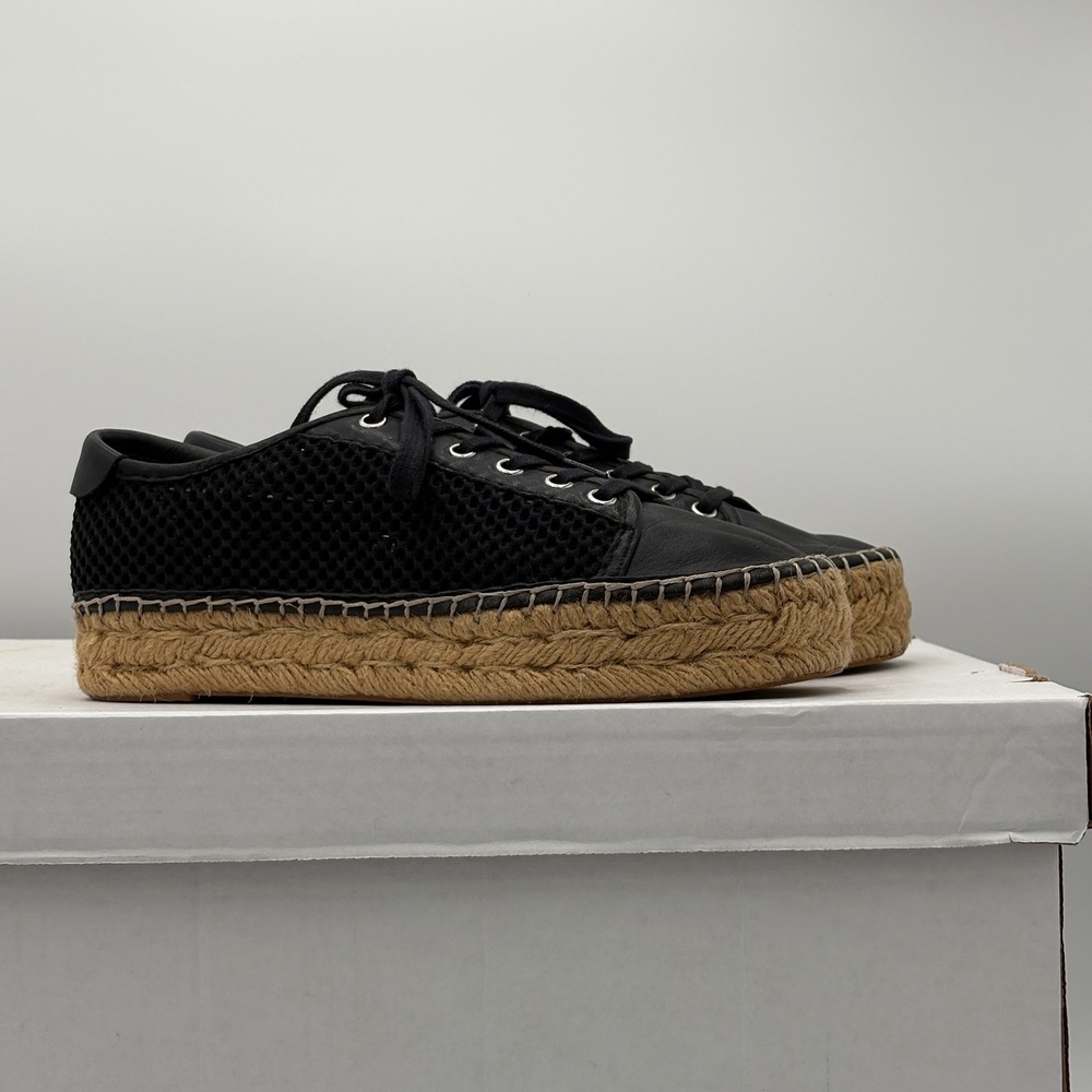 Marc Fisher LTD Womens Sneakers 7.5 Black Mesh Leather Platform Espadrille - Picture 4 of 8